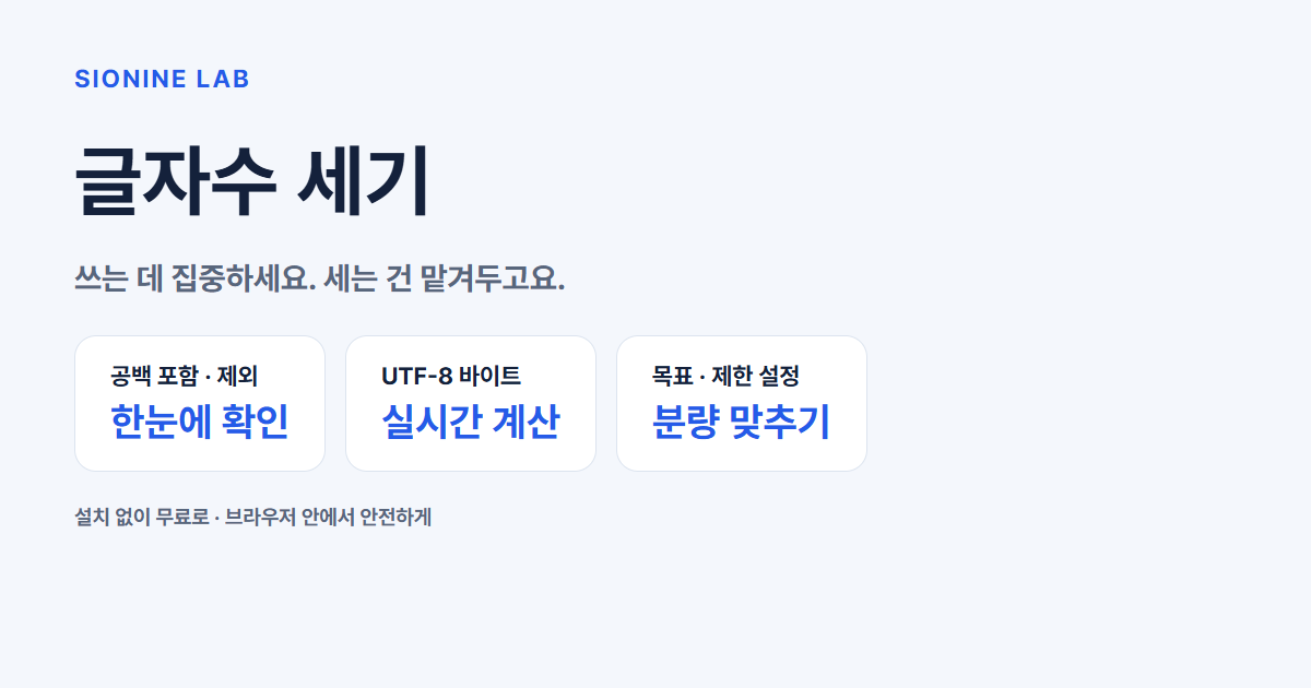 글자수 세기 — 공백 포함·제외와 UTF-8 바이트 실시간 확인